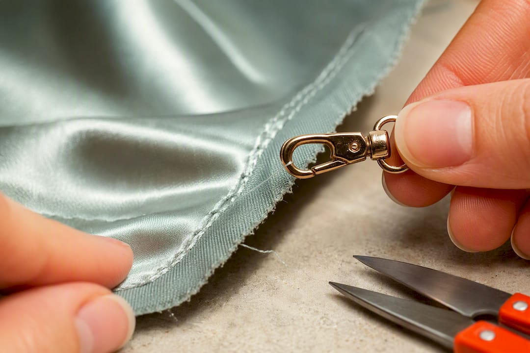 Satin float catching on jewelry clasp