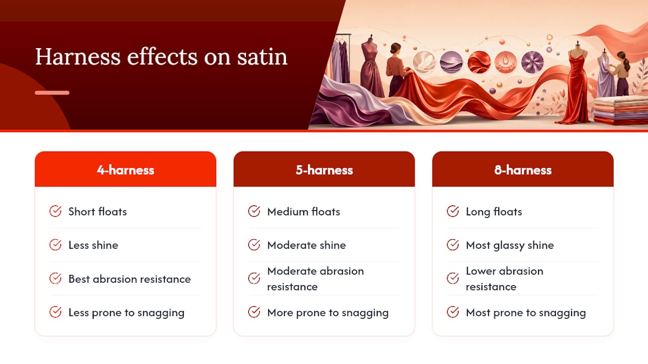 Comparison of satin harness counts and properties