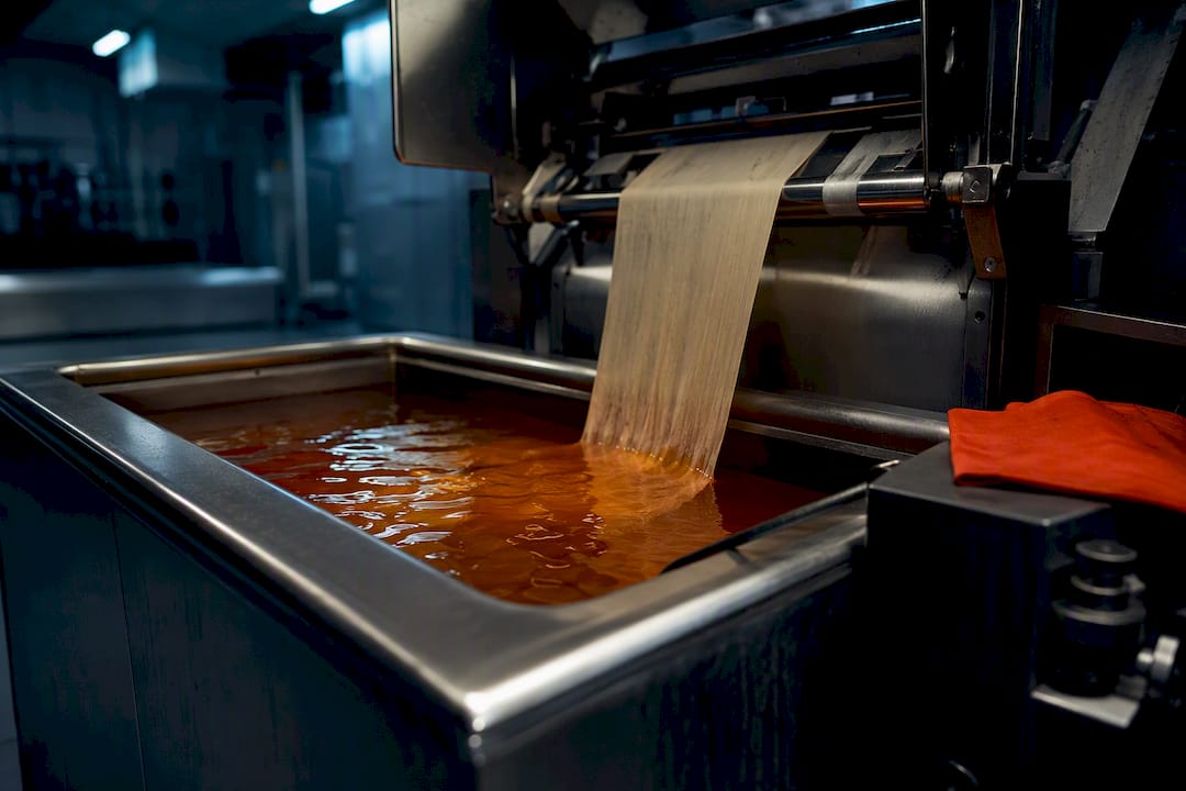 Industrial textile dyeing vat with fabric strip