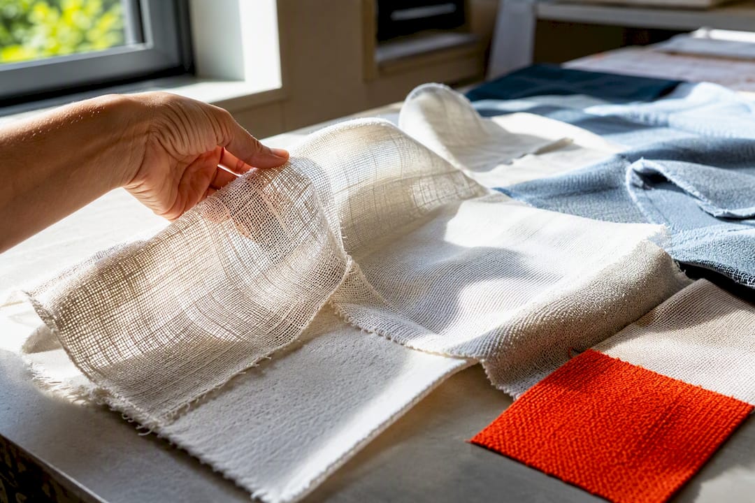 Anonymous cool-fabric swatches in summer light