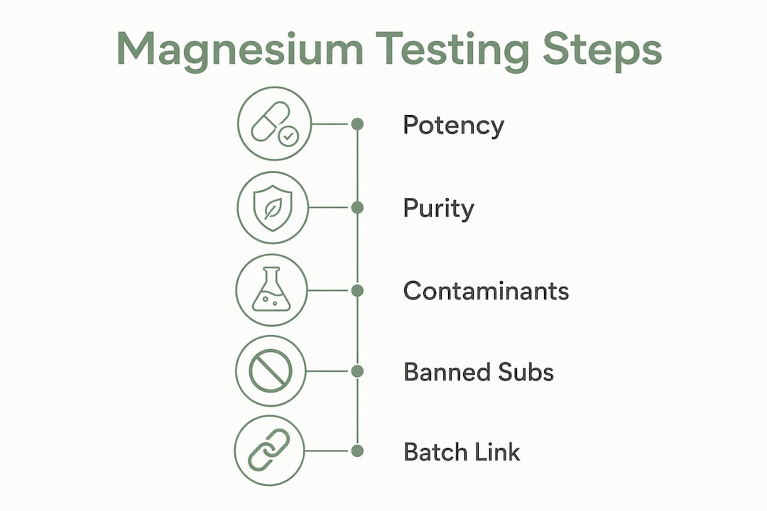 Infographic illustrating magnesium supplement testing steps