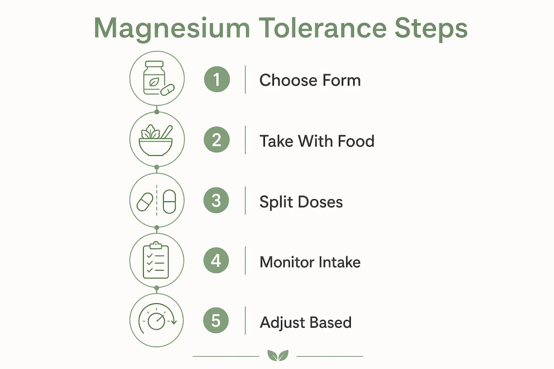 Infographic showing magnesium digestive tolerance steps