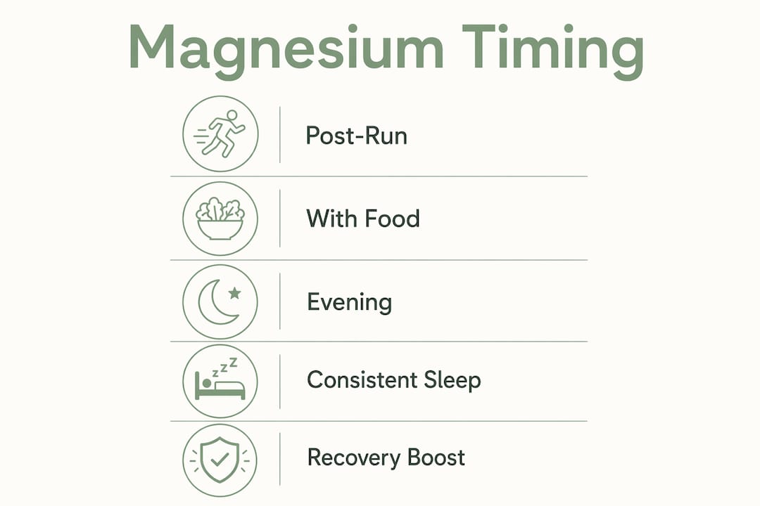 Infographic showing magnesium timing for recovery and sleep