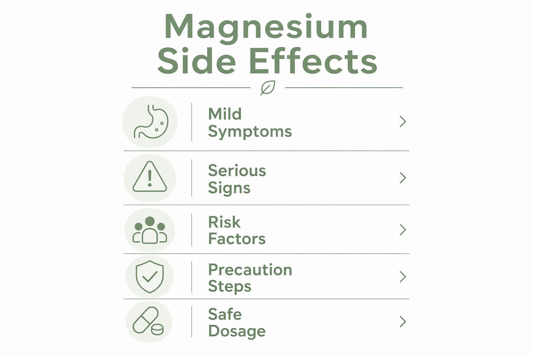 Infographic summarizing magnesium side effects and safety