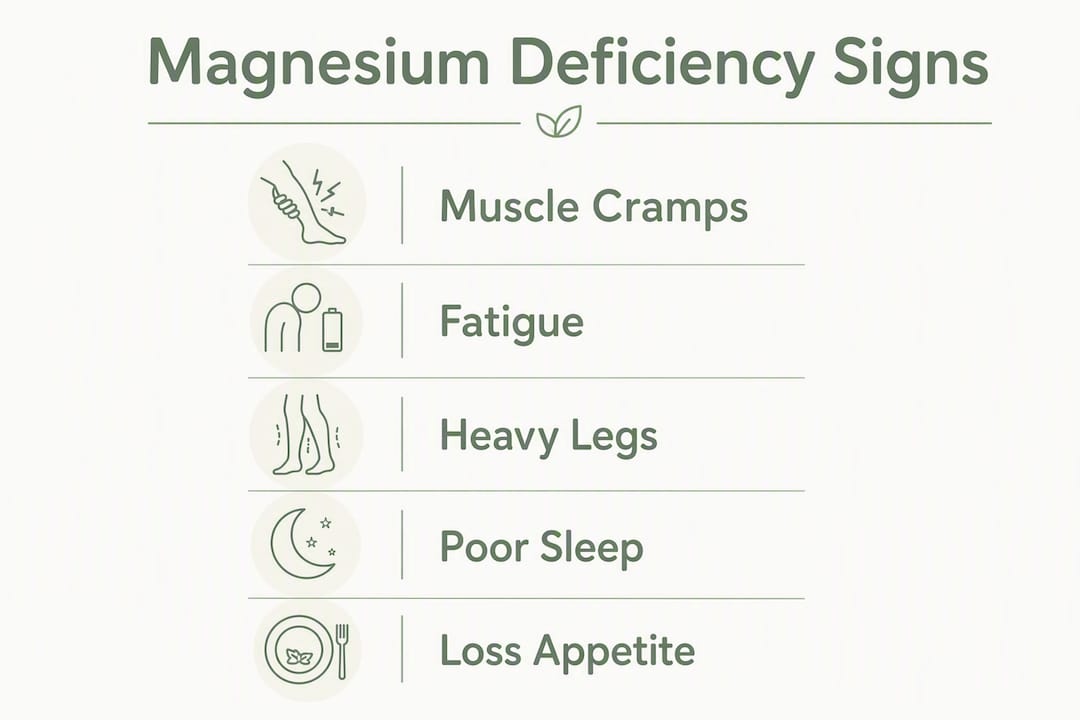 Infographic listing magnesium deficiency symptoms for runners