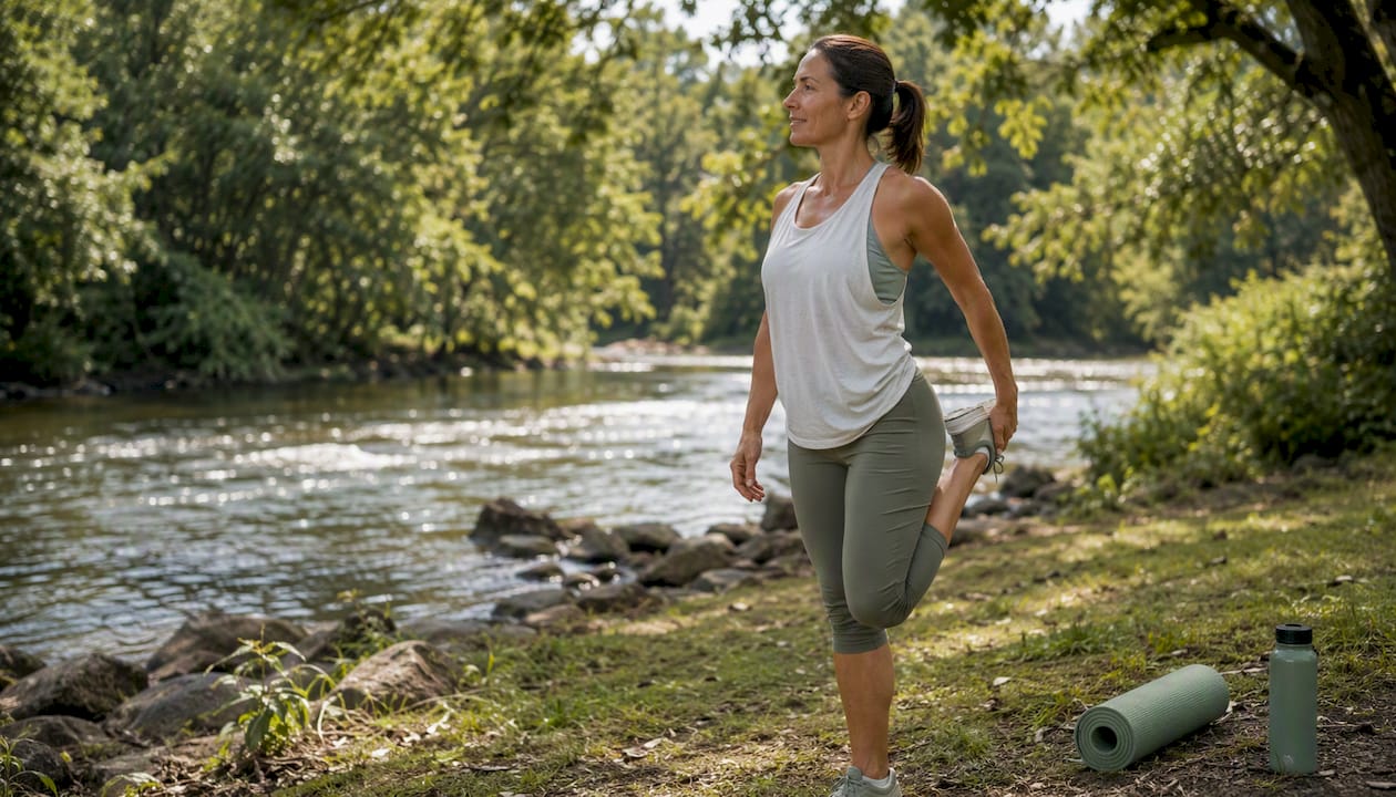 Female athlete stretching post-run outdoors