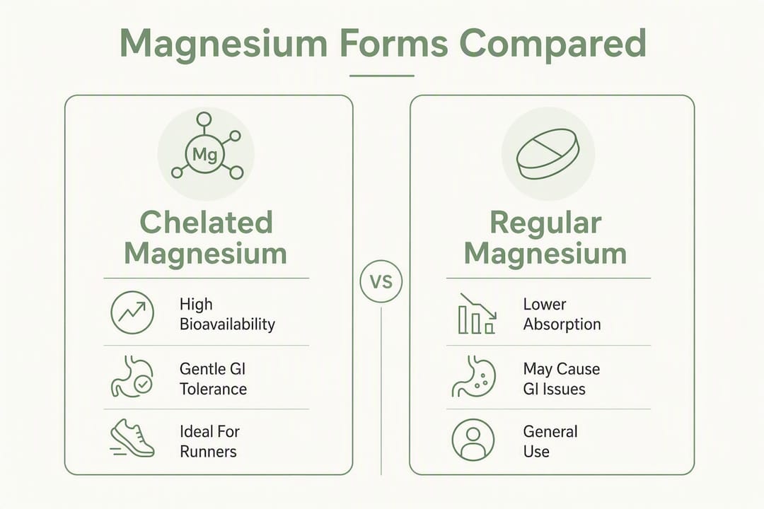Infographic comparing chelated and regular magnesium forms
