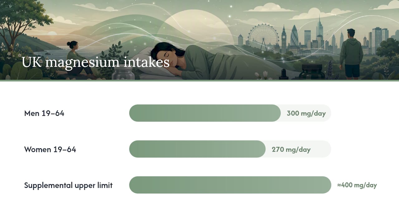 Safety, side effects and UK guidance for magnesium supplements — overview diagram