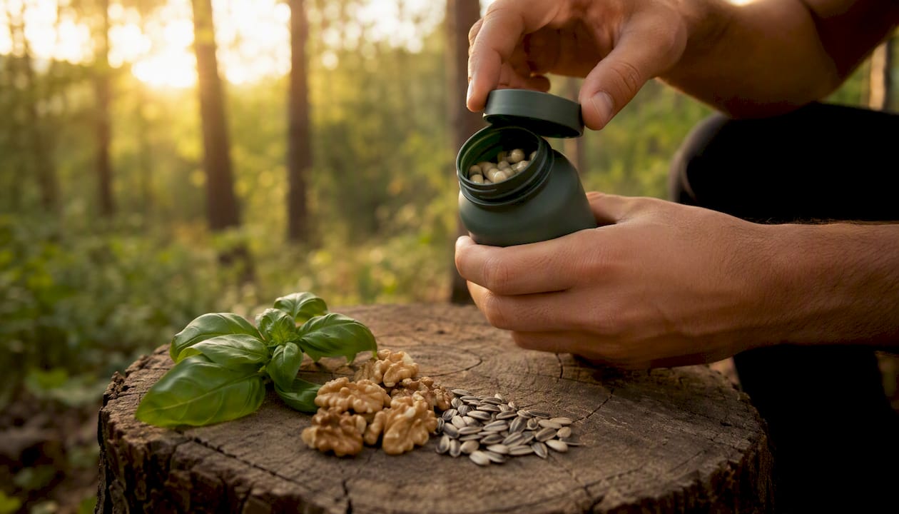 Hand opening supplement bottle with magnesium capsules