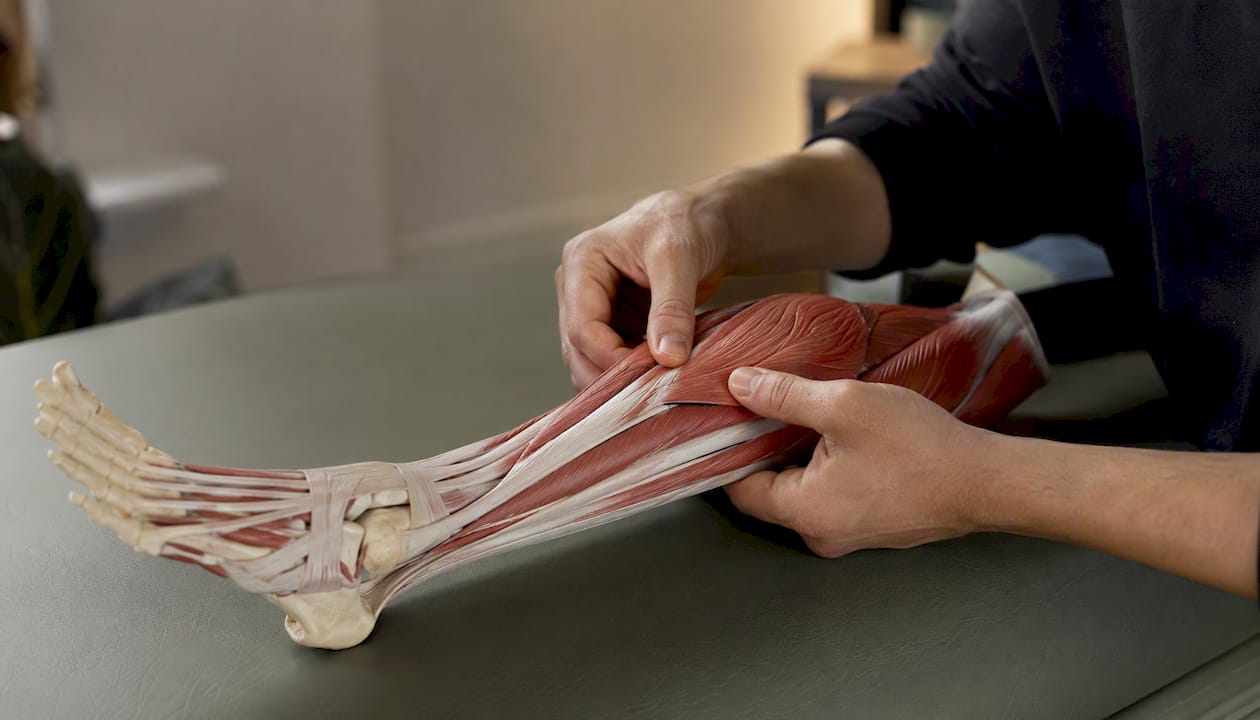 Anatomical muscle model showing contraction areas