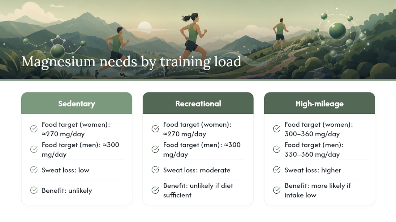 Diagram of magnesium needs and dietary sources for runners