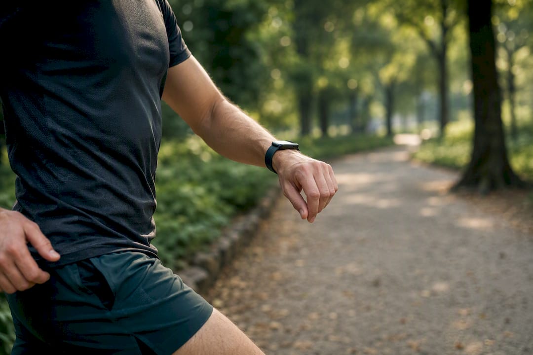 Runner checking fitness watch during jog