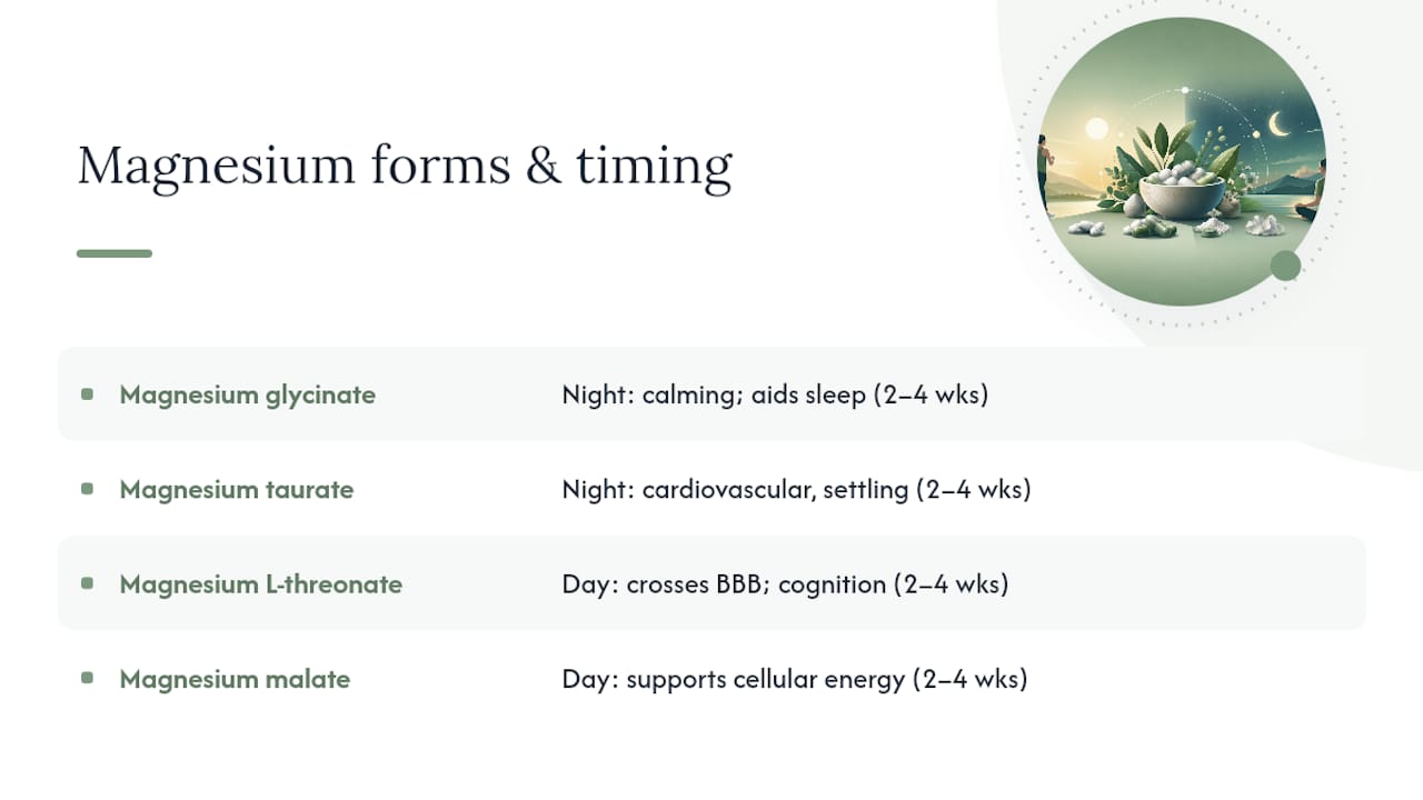 Comparison of magnesium forms by timing and benefits