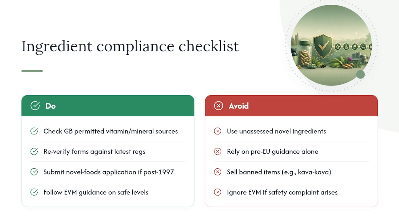 Permitted ingredients, novel foods and substances you cannot use — overview diagram