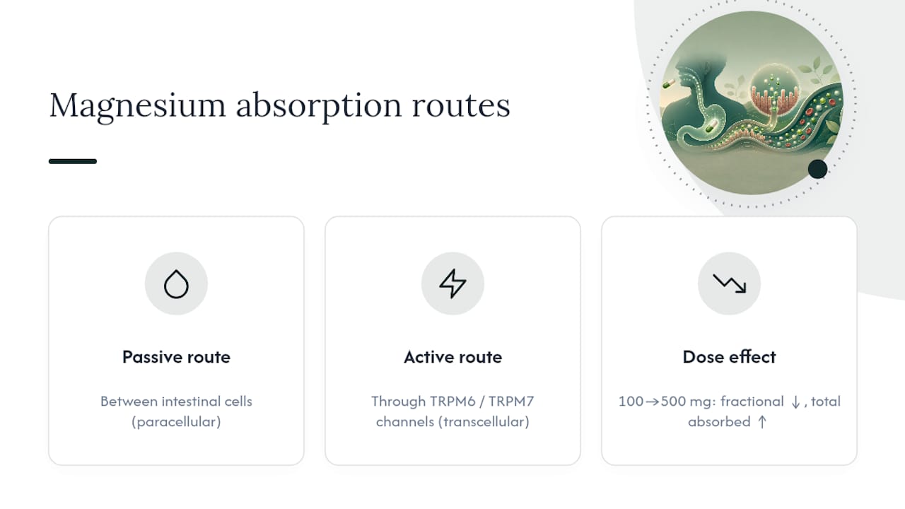 Two magnesium absorption pathways and dose response