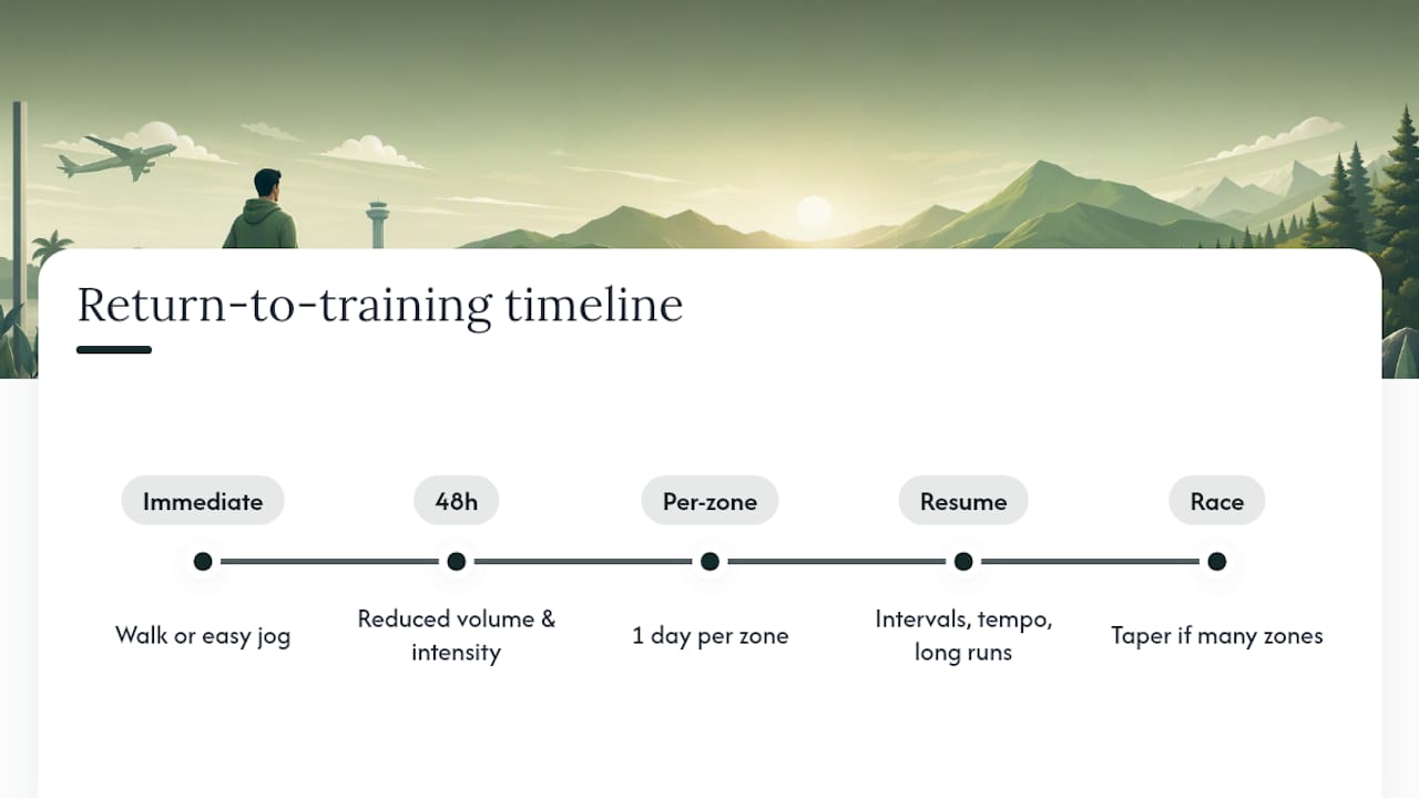 Gradual return-to-training travel timeline