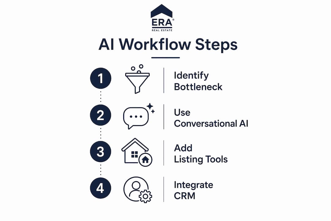 Infographic outlining AI workflow implementation steps