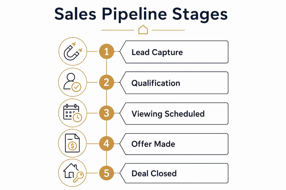 Infographic showing vertical flow of sales pipeline stages