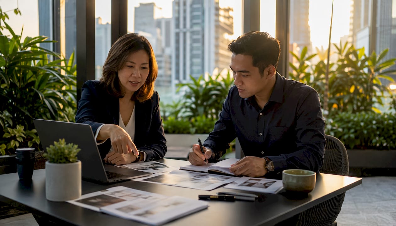Mentor and mentee discussing real estate in Singapore