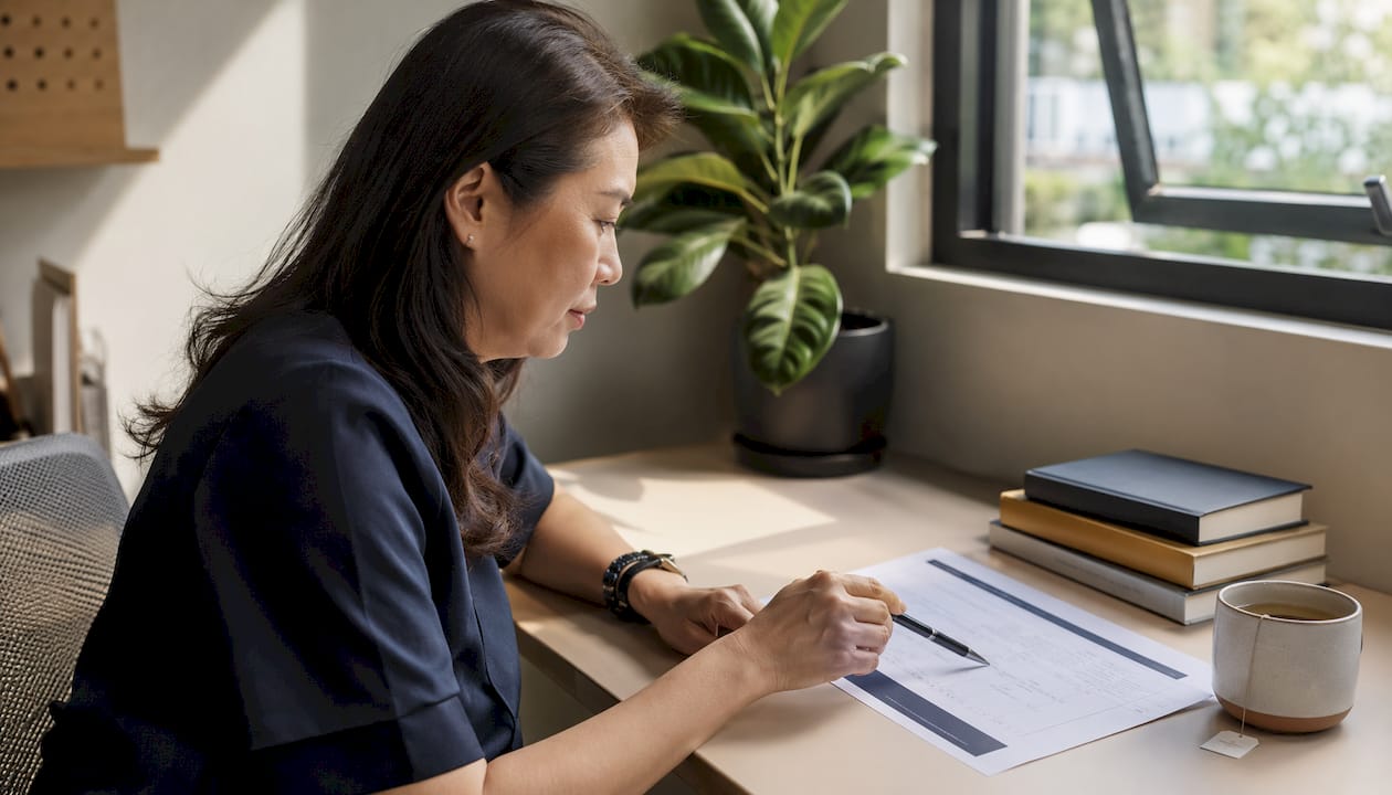 Overhead view of woman reviewing mentorship report