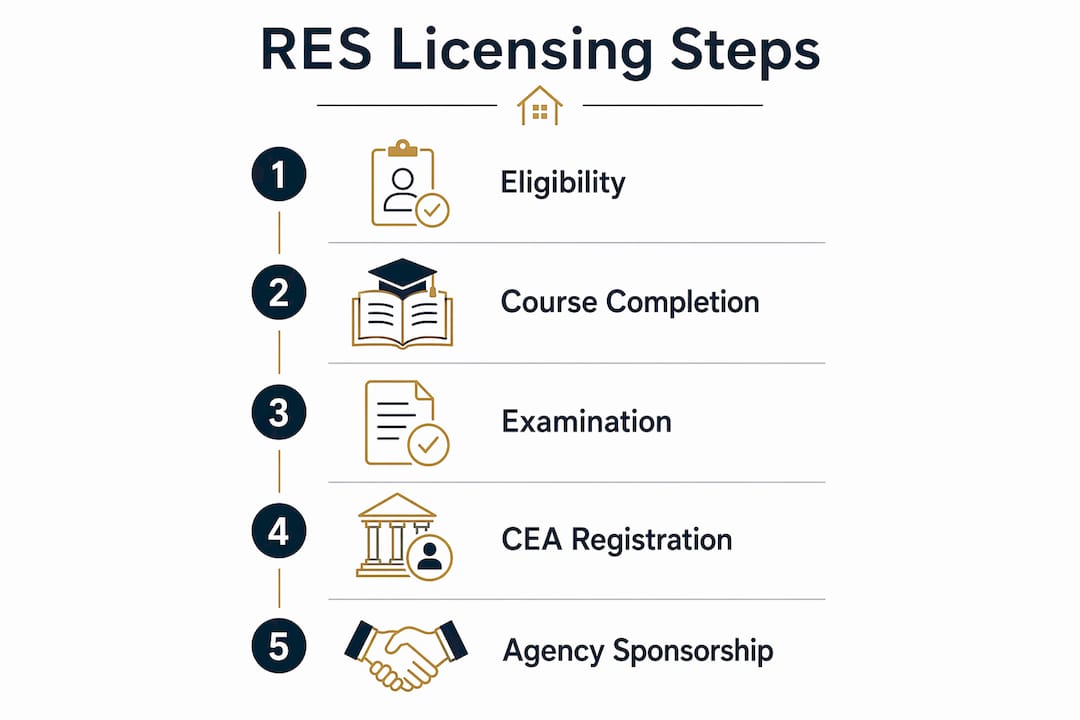 Infographic showing key steps to become licensed property agent