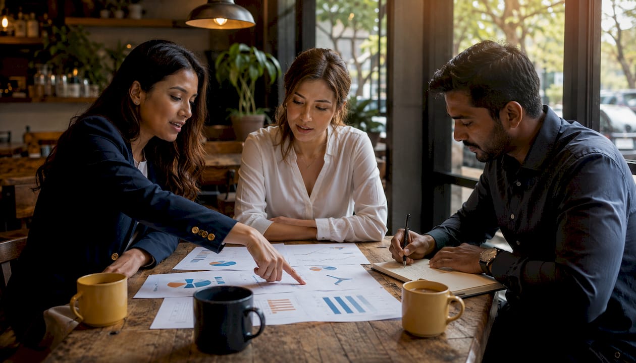 Real estate team leaders reviewing coaching data