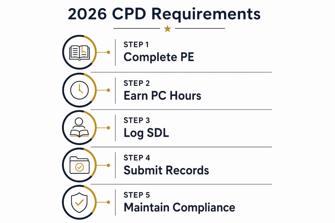 Infographic showing 2026 CEA CPD requirement steps