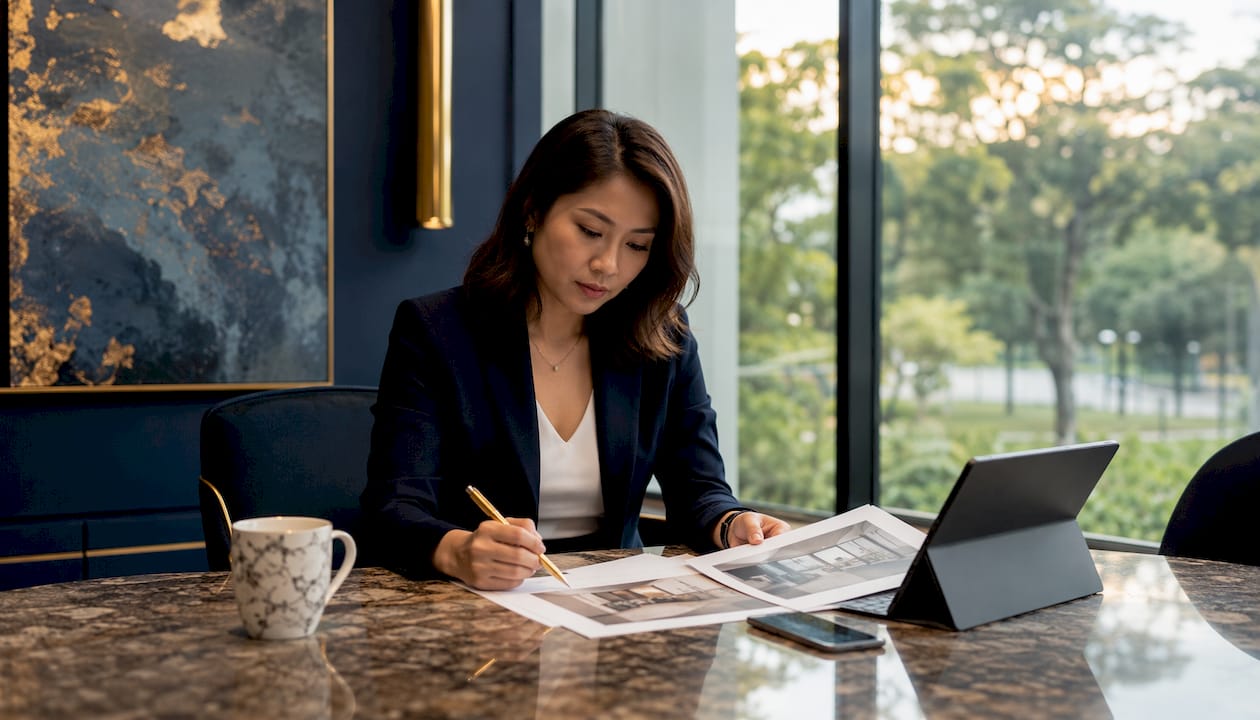 Agent reviewing real estate listing documents