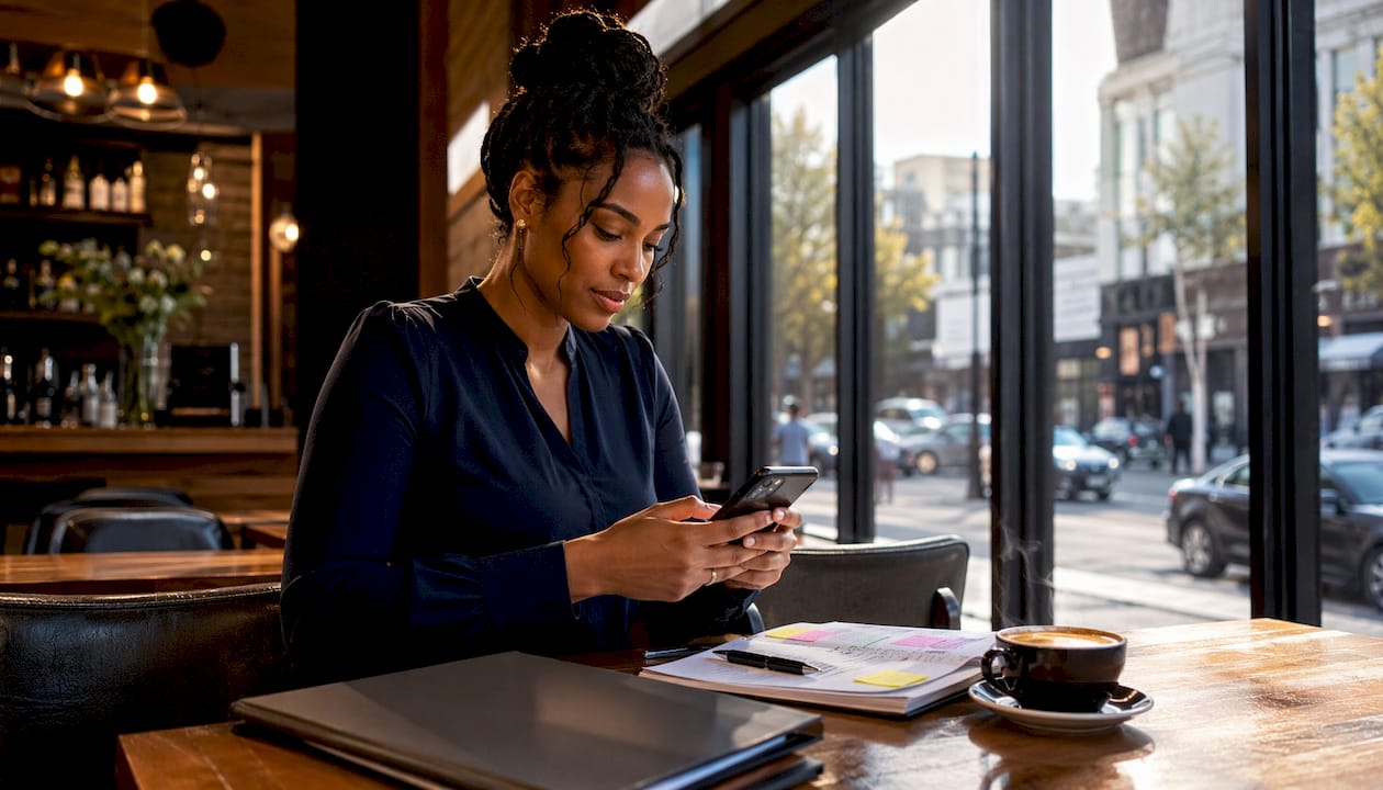 Real estate agent checking SMS messages on phone