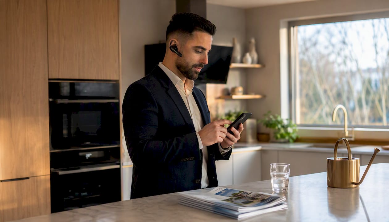 Hands pressing phone buttons with dialing notes