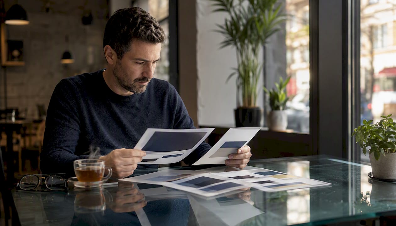 Small business owner reviewing email marketing options