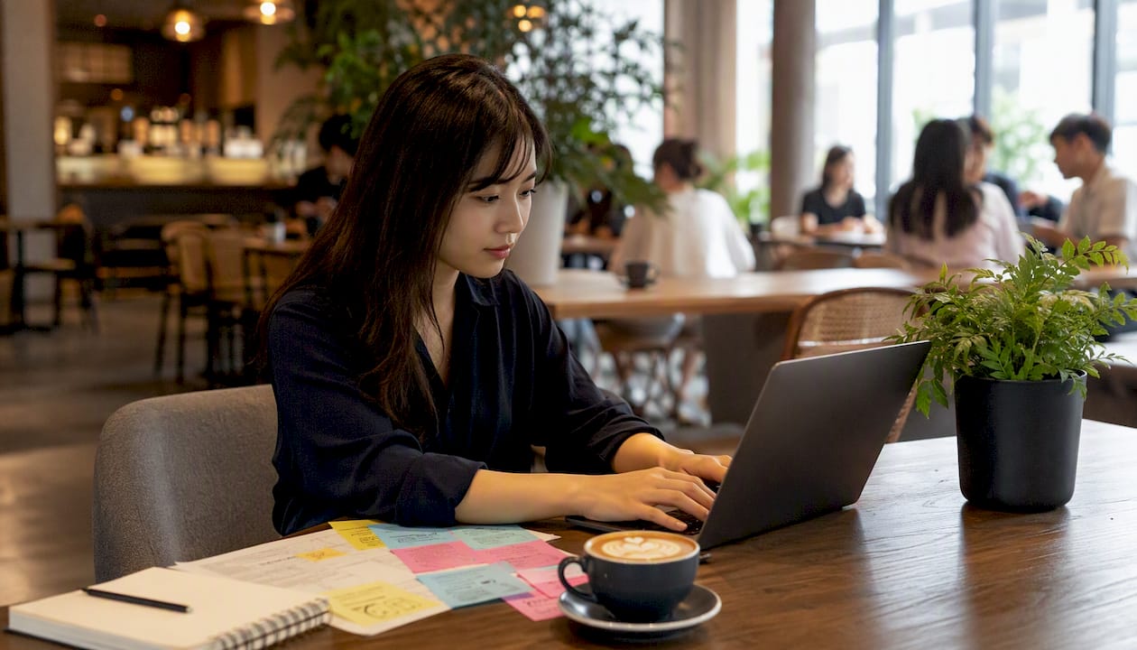 Entrepreneur working on email campaign setup