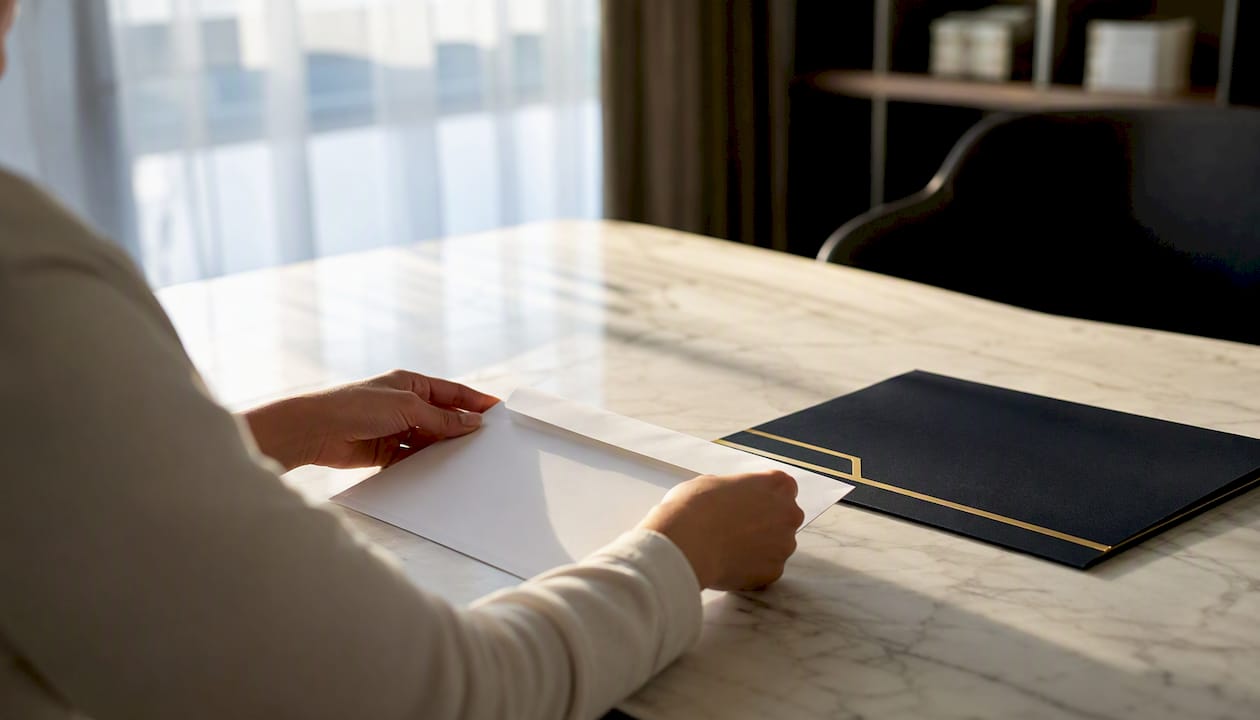 Hands arranging certification exam documents