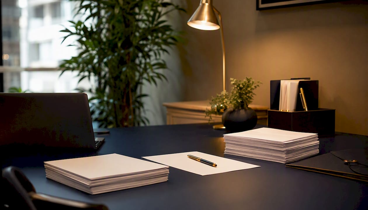 Real estate license application documents on desk