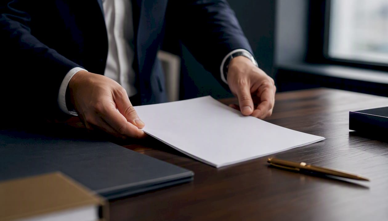 Hands arranging commission confirmation paperwork