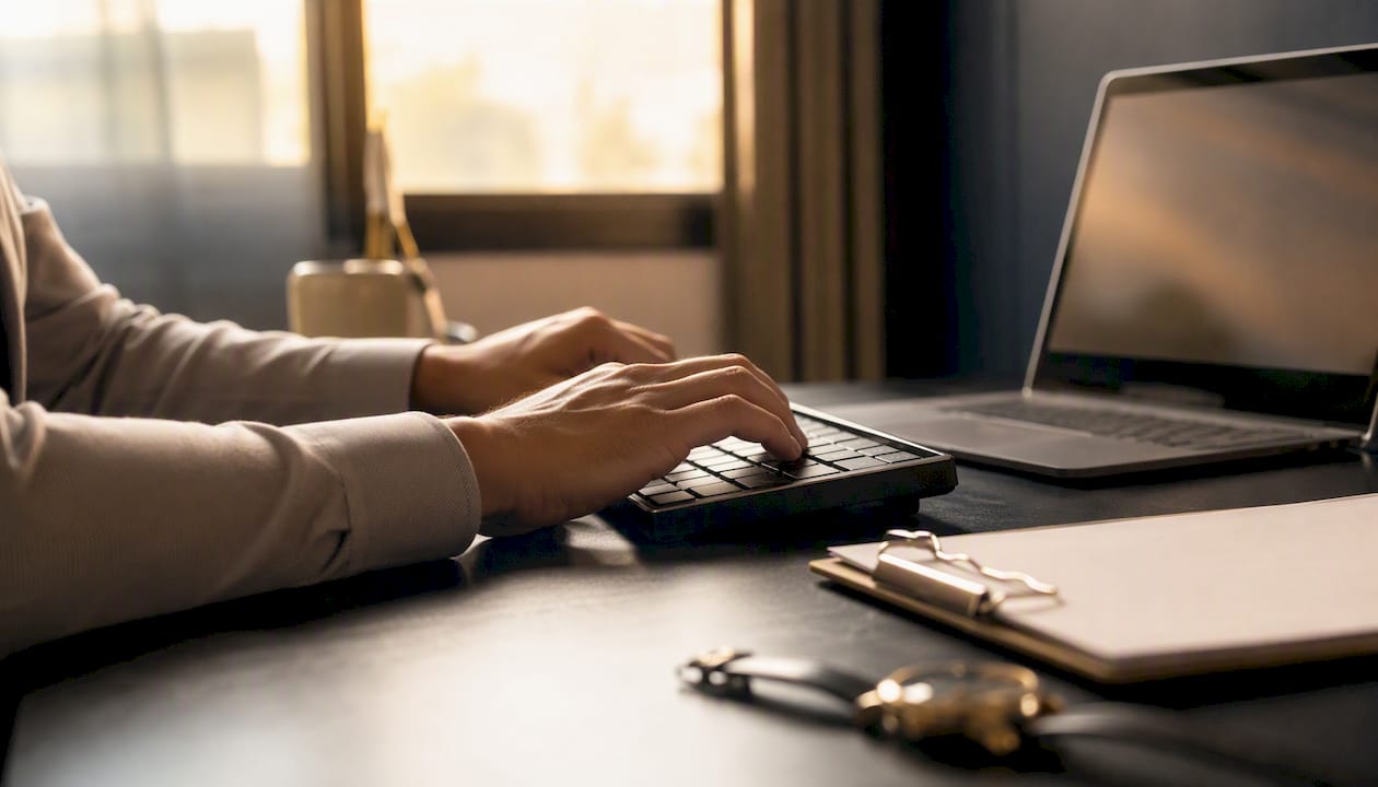 Hands typing RES registration application