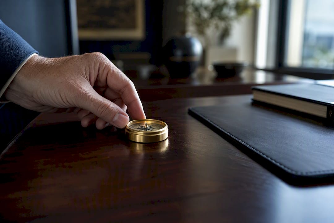 Hands placing leadership token on desk