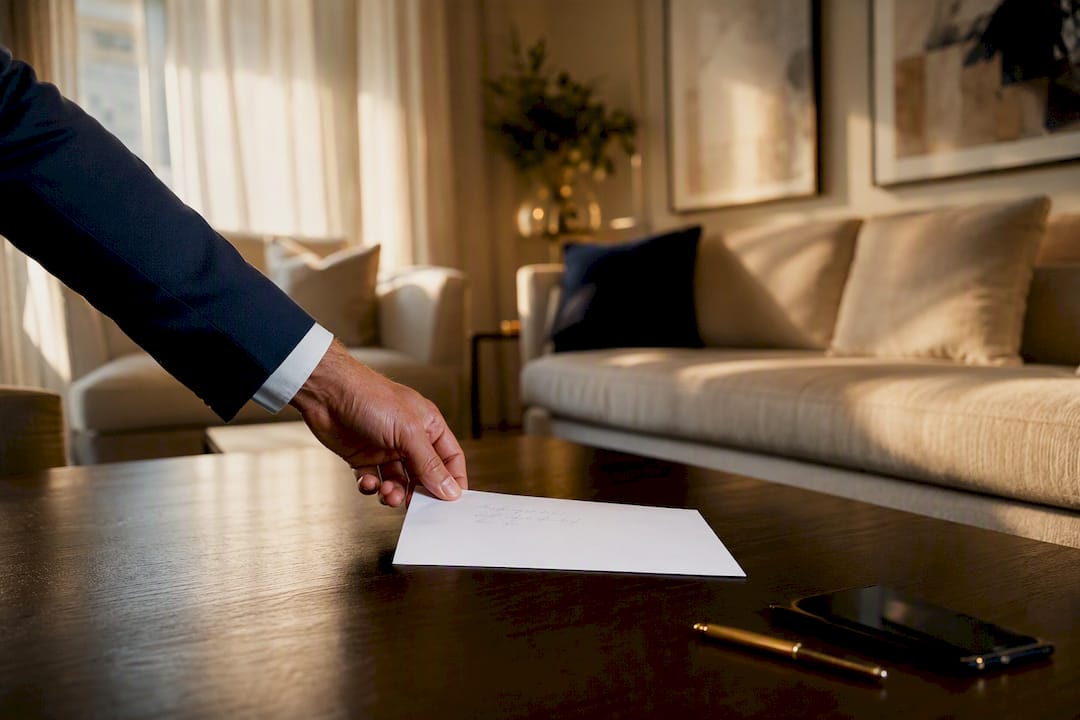 Agent placing resignation letter on desk
