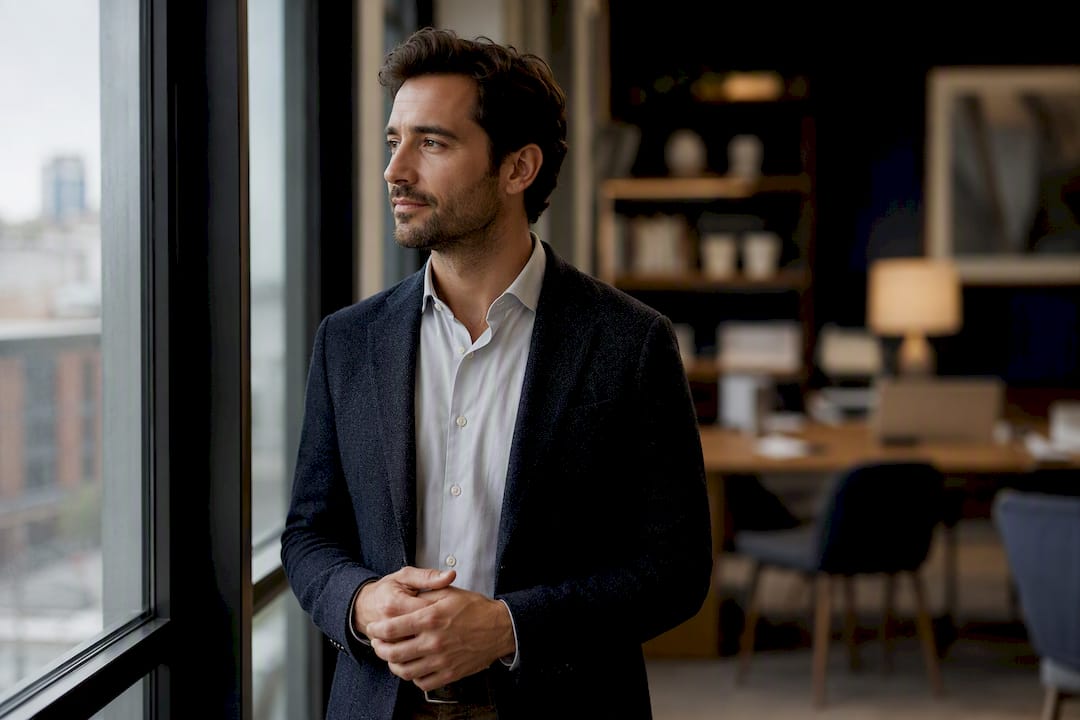 Agent reflecting thoughtfully by window