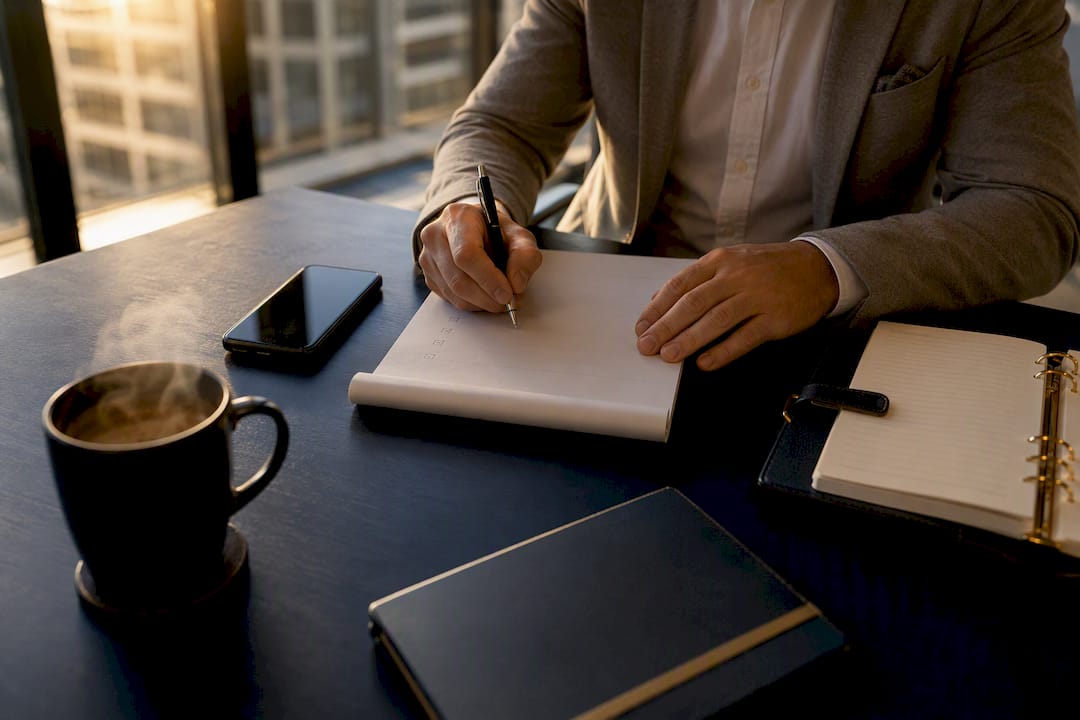 Desk with checklist and planner during coaching