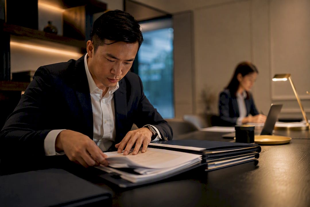 Agent organizing records during investigation