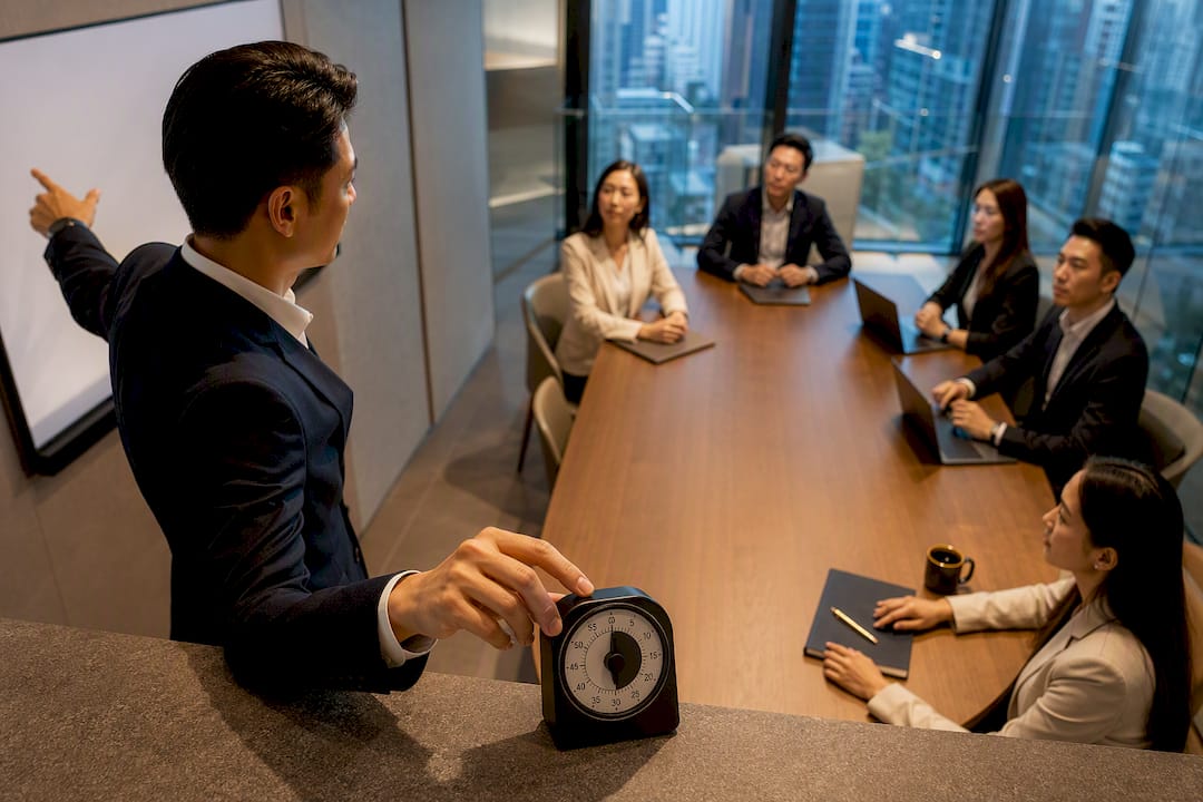 Leader starting a timed real estate team meeting