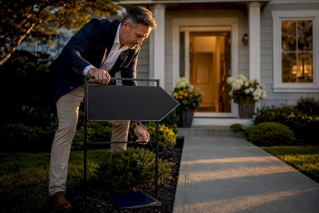 Agent preparing residential open house entrance