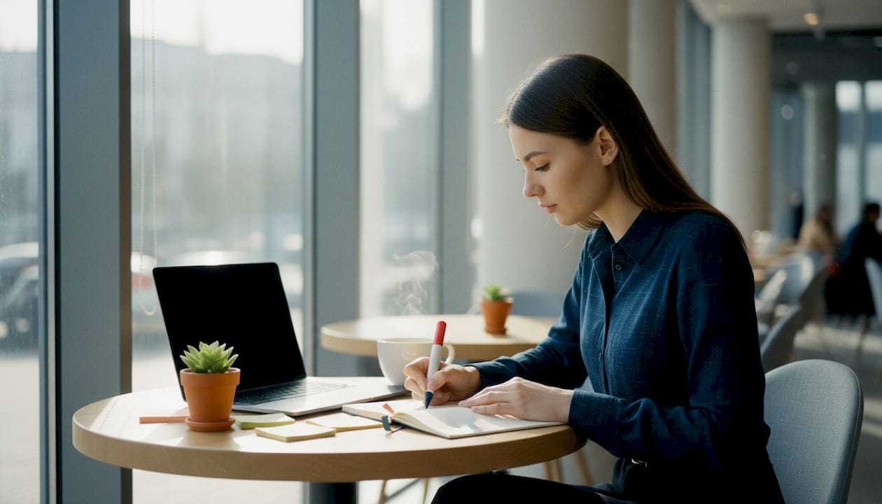 Eine Person sitzt vertieft am Laptop und arbeitet am aktuellen Dienstplan.