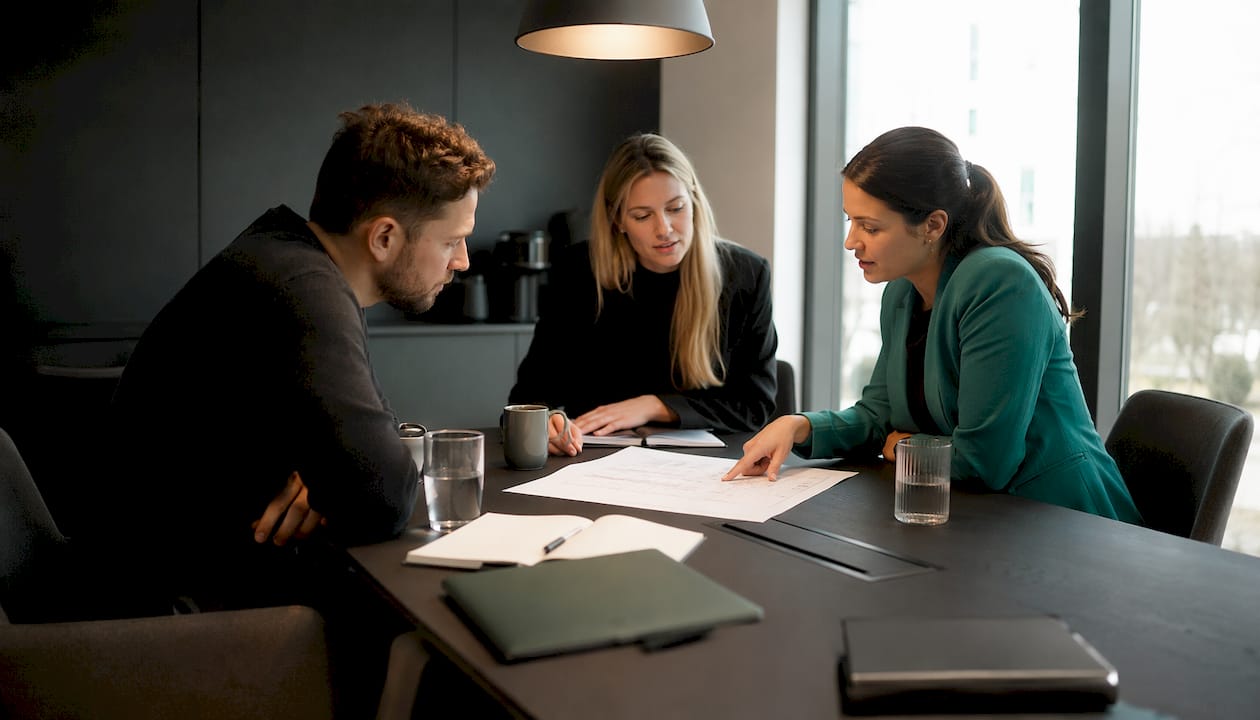 Das Team setzt sich zusammen, um die neue Dienstplan-Software zu diskutieren.