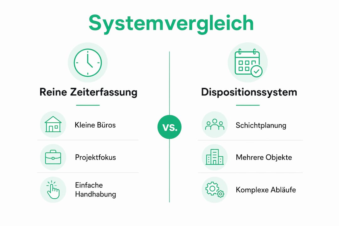Infografik: Gegenüberstellung von Zeiterfassung und Dispositionslösung