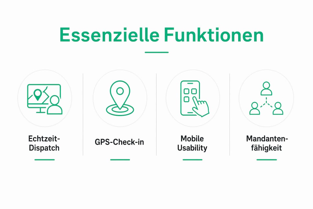 Diese Infografik stellt die wichtigsten Funktionen moderner Sicherheitsdienste übersichtlich dar.