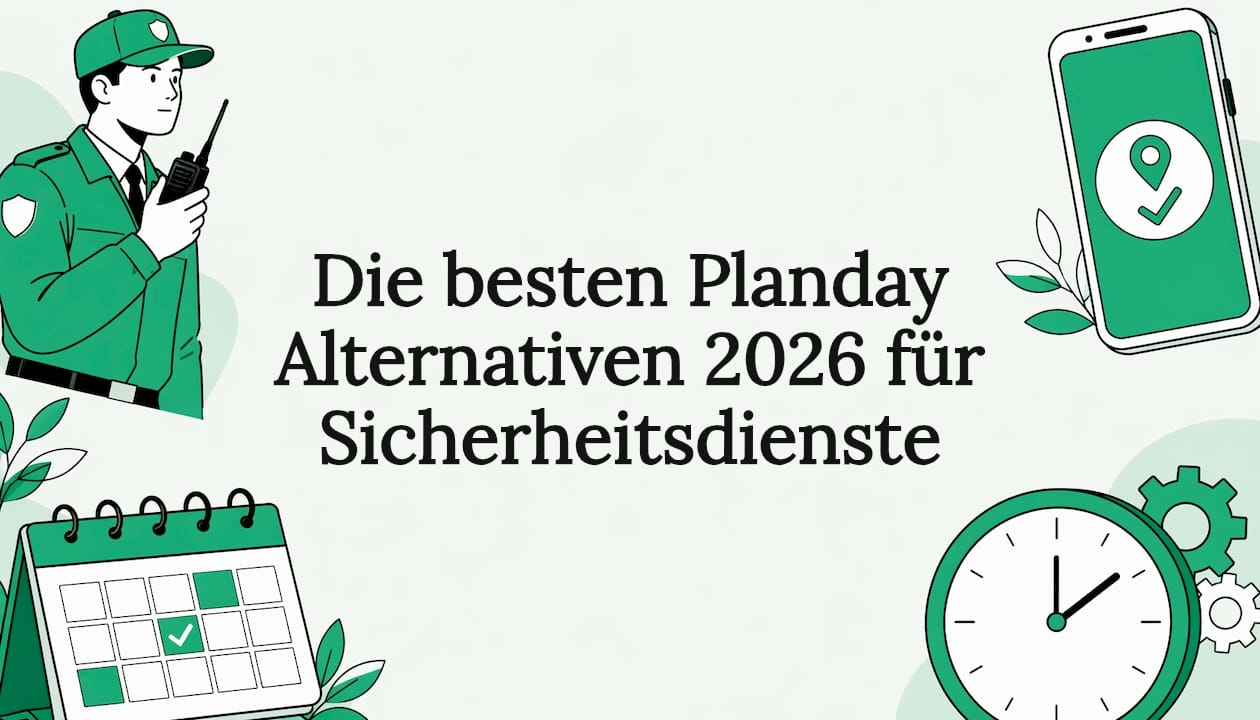 Schlicht gestaltete Titelgrafik mit Elementen aus Sicherheitsdienst und Planung