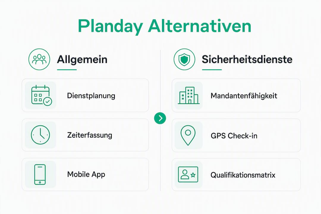 Infografik: Planday-Alternativen im Vergleich – Welche Software eignet sich für Sicherheitsdienste?