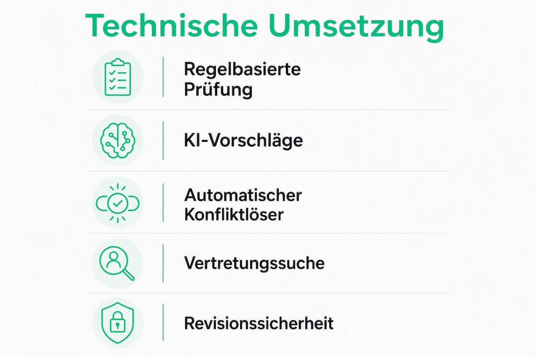 Grafische Übersicht zur technischen Realisierung der Konfliktprüfung in Dienstplan-Software